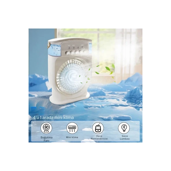 Şarjlı 600 Ml Su Hazneli Taşınabilir Masaüstü Vanilatör Güçlü Fan Ve 2000 Mah Pil Siyah - 2