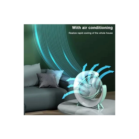Masaüstü Vantilatör Usb Şarjlı Rgb Led Işıklı 3 Kademeli 180° Ayarlanabilir Soğutucu Fan Yeşil - 4