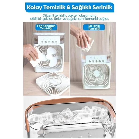 Taşınabilir Işıklı 5 Spreyli Vantilatör Buzlu Buharlı Vantilatör Mini Fan Nemlendirici - 3