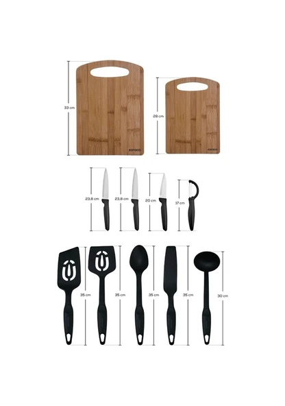 Karaca Stark 11 Parça Kesme Tahtalı / Servis ve Bıçak Setli Mutfak Hazırlık Seti