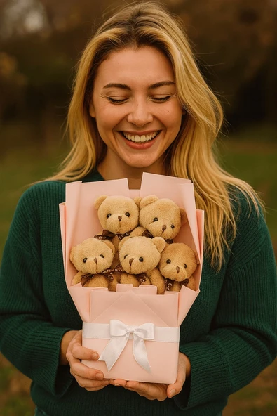 Peluş Ayıcık Buketi A.Kahve – 5’li Sevimli Teddy Bear Aranjmanı | Hediyelik ve Dekoratif ürün görseli