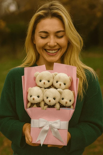 Peluş Ayıcık Buketi Bej – 5’li Sevimli Teddy Bear Aranjmanı | Hediyelik ve Dekoratif ürün görseli