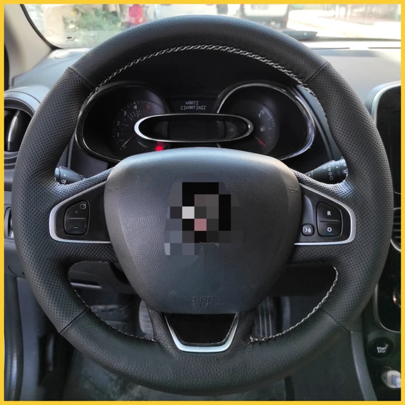 Clio 4 FAZ 2 Araca Özel Direksiyon Kılıfı NOKTA DÜZ GRİ İP ürün görseli