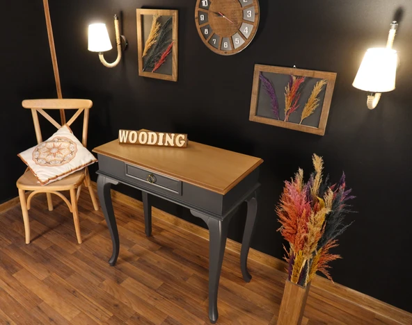 Wooding Mobilya 80 Cm Çekmeceli Masif Antrasit Natürel Dresuar - Resim 2