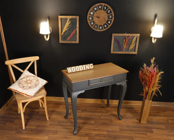 Wooding Mobilya 80 Cm Çekmeceli Masif Antrasit Natürel Dresuar - Resim 5