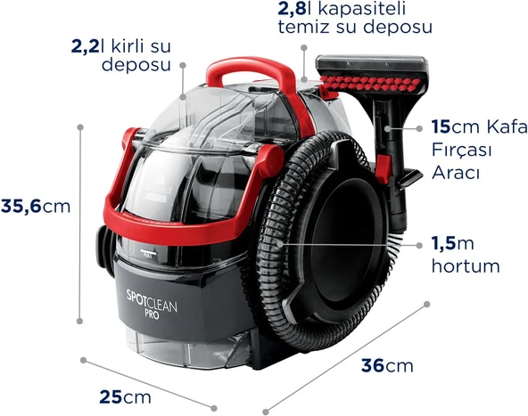 Bissell 750W 1558N Spotclean Pro Halı, Ev Ve Araç İçi Döşemelere Özel Leke Çıkarıcı, En Zorlu Lekeler İçin İdeal - Resim 2