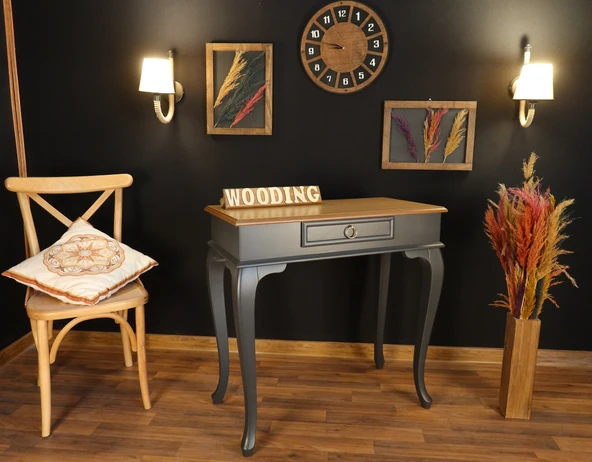 Wooding Mobilya 80 Cm Çekmeceli Masif Antrasit Natürel Dresuar - Resim 3