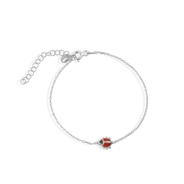 14 Ayar Altın Kaplama Zarif Mineli Uğur Böceği Gümüş Bileklik - BE00101 - Resim 8