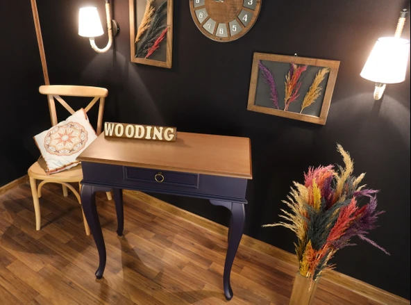 Wooding Mobilya 80 Cm Çekmeceli Masif Lacivert Natürel Dresuar - Resim 6