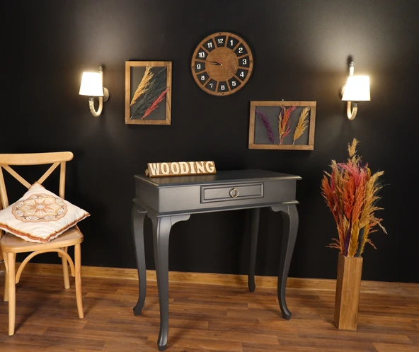 Wooding 90 Cm Çekmeceli Masif Antrasit Dresuar - Resim 4