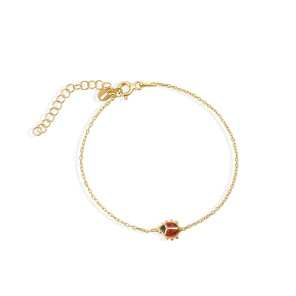 14 Ayar Altın Kaplama Zarif Mineli Uğur Böceği Gümüş Bileklik - BE00101 - Resim 7