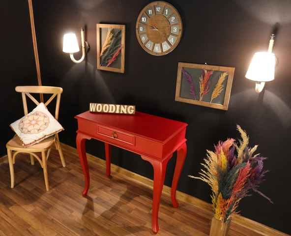 Wooding Mobilya 80 Cm Çekmeceli Masif Kırmızı Dresuar - Resim 2