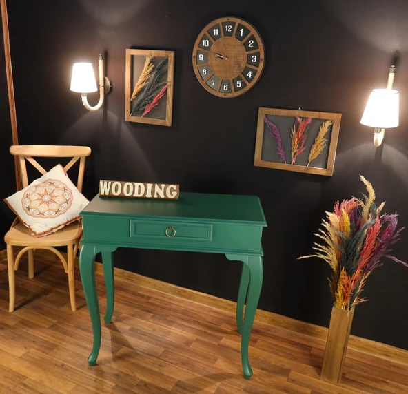 Wooding Mobilya 80 Cm Çekmeceli Masif Yeşil Dresuar - Resim 5