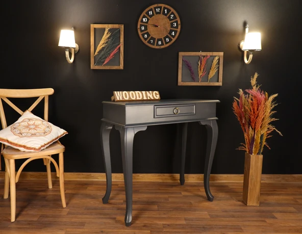 Wooding 90 Cm Çekmeceli Masif Antrasit Dresuar - Resim 5