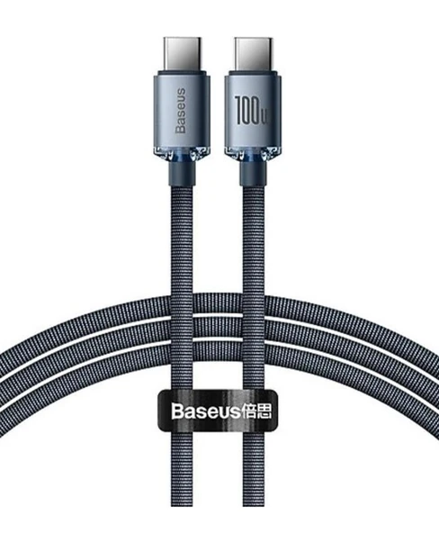 Baseus Crystal Shine 1.2 m Siyah Type-C to Type-C Hızlı Şarj Kablosu
