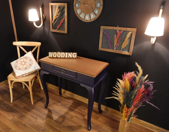 Wooding 90 Cm Çekmeceli Masif Lacivert Natürel Dresuar - Resim 3