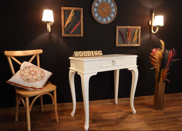 Wooding 90 Cm Çekmeceli Masif Beyaz Dresuar - Resim 4