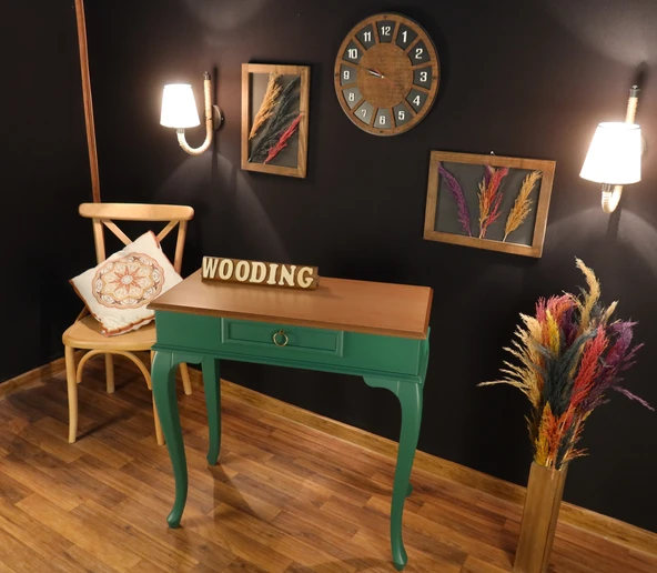 Wooding 90 Cm Çekmeceli Masif Yeşil Natürel Dresuar - Resim 4