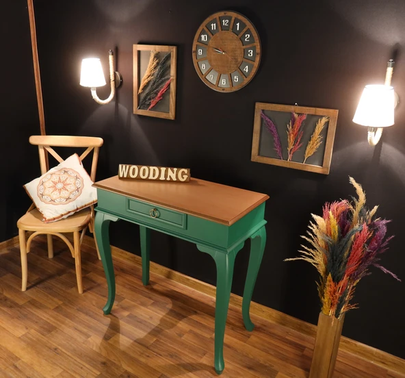 Wooding 90 Cm Çekmeceli Masif Yeşil Natürel Dresuar - Resim 2