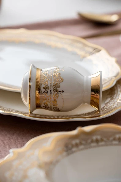 Acar Rosella 60 Parça 12 Kişilik Gold Porselen Yemek Takımı Beyaz - Gold - Resim 4