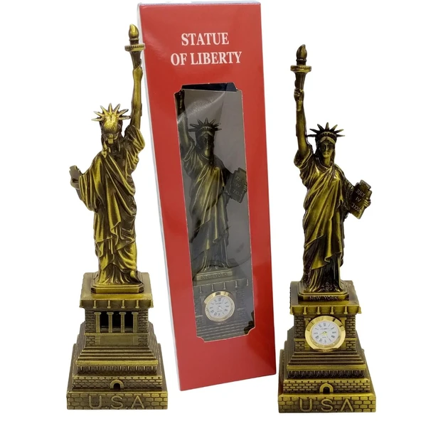 Metal Saatli Özgürlük Heykeli Gold Vintage Dekor USA 25cm - Resim 2