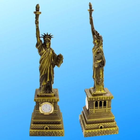 Metal Saatli Özgürlük Heykeli Gold Vintage Dekor USA 25cm - Resim 4