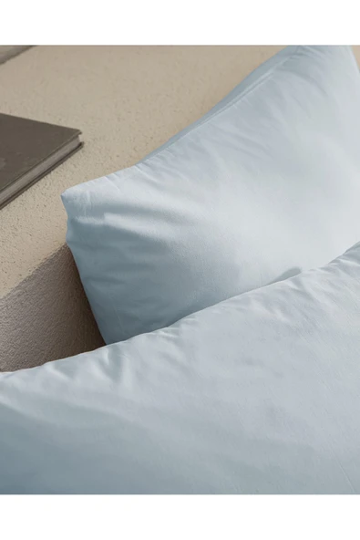 Manon %100 Pamuk Ranforce Düz 2'li Yastık Kılıfı Seti - Mavi - Resim 3