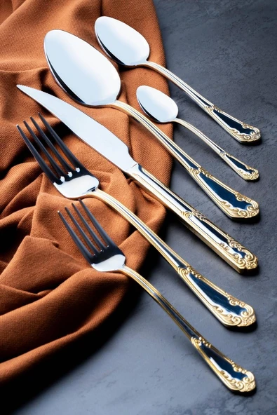 Acar Floransa 12 Kişilik 72 Parça Çatal Kaşık Bıçak Seti - Gold