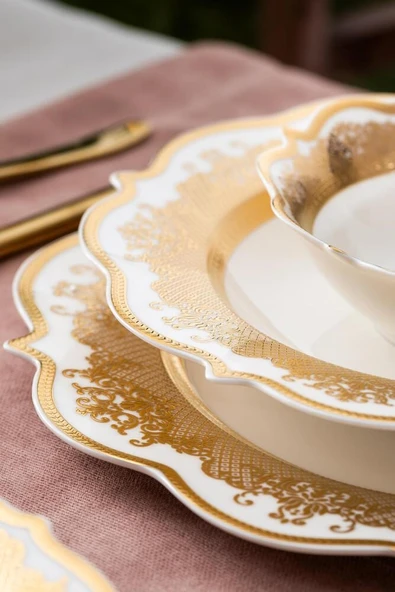 Alesia 60 Parça 12 Kişilik Gold Porselen Yemek Takımı - Resim 2