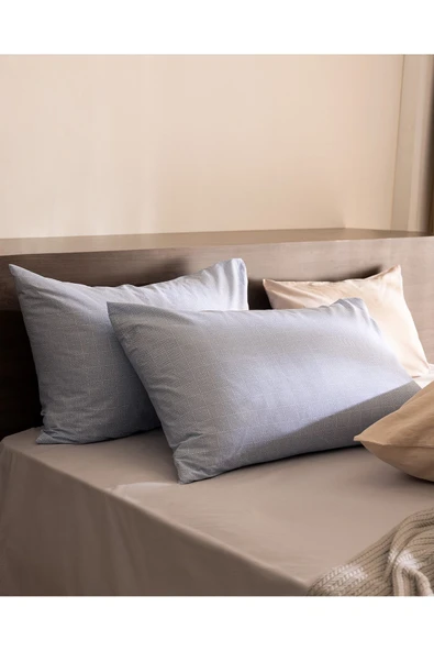 Odette %100 Pamuk Ranforce 2'li Yastık Kılıfı - Mavi ürün görseli 1