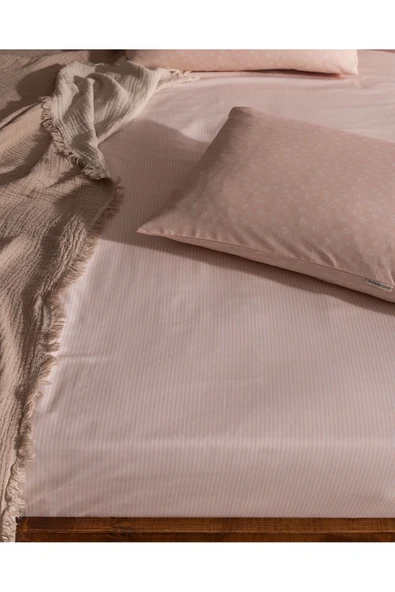 Marlie Tek Kişilik Pamuklu Çarşaf Takımı - Pudra - Resim 2