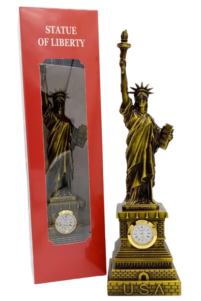 Metal Saatli Özgürlük Heykeli Gold Vintage Dekor USA 25cm - Resim 6