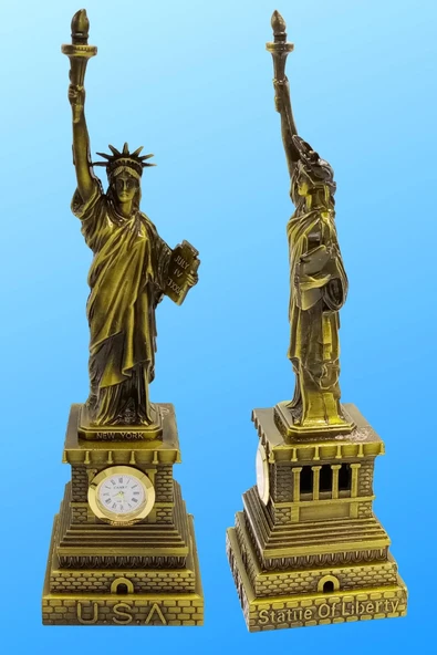 Metal Saatli Özgürlük Heykeli Gold Vintage Dekor USA 25cm - Resim 9