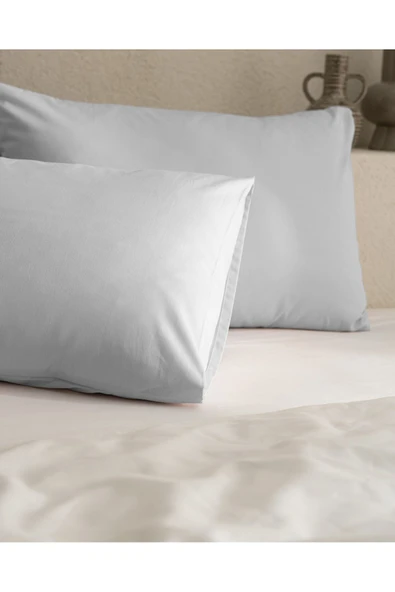 Manon %100 Pamuk Ranforce Düz 2'li Yastık Kılıfı Seti - Gri - Resim 2