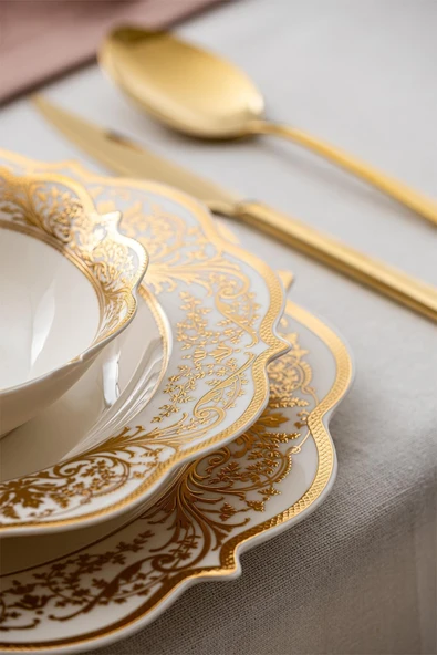 Acar Jasmine 60 Parça 12 Kişilik Gold Porselen Yemek Takımı - Resim 2