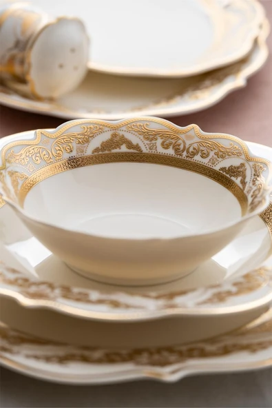 Aurora 60 Parça 12 Kişilik Gold Porselen Yemek Takımı - Resim 3