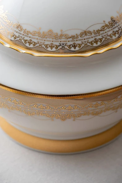 Acar Rosella 60 Parça 12 Kişilik Gold Porselen Yemek Takımı Beyaz - Gold - Resim 5