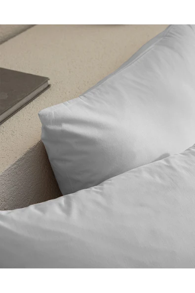 Manon %100 Pamuk Ranforce Düz 2'li Yastık Kılıfı Seti - Gri - Resim 3