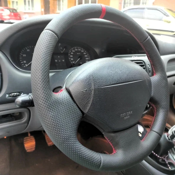 Megane 1 Uyumlu Araca Özel DİKMELİ Direksiyon Kılıfı (Nokta Düz YÜZÜKLÜ) - Resim 2