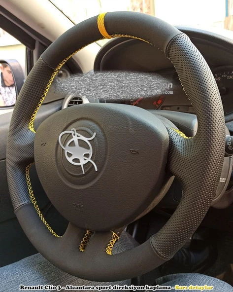 Clio 3 Araca Özel Direksiyon Kılıfı (Nubuk Noktalı Sarı Yüzüklü) ürün görseli