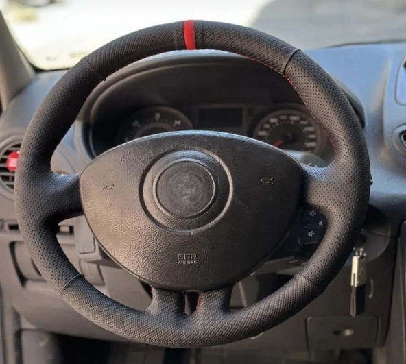 Clio 3 Araca Özel Direksiyon Kılıfı (Nokta Karbon Kırmızı Yüzük ) ürün görseli