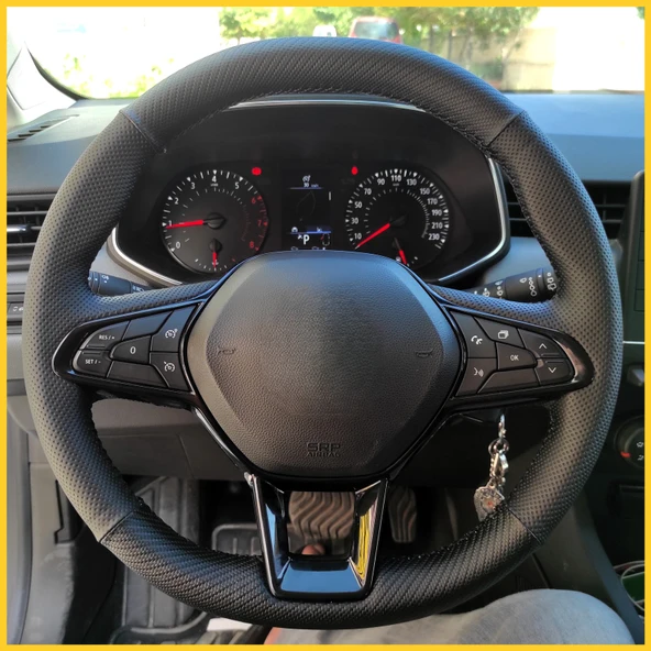 Clio 5 Araca Özel Direksiyon Kılıfı (Noktalı Karbon) F1 OLMAYAN DİREKSİYONA UYGUNDUR ürün görseli