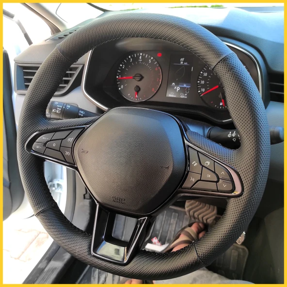 Clio 5 Araca Özel Direksiyon Kılıfı (Noktalı Karbon) F1 OLMAYAN DİREKSİYONA UYGUNDUR - Resim 2