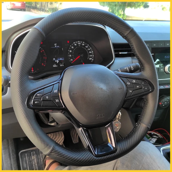 Clio 5 Araca Özel Direksiyon Kılıfı (Noktalı Karbon) F1 OLMAYAN DİREKSİYONA UYGUNDUR - Resim 3