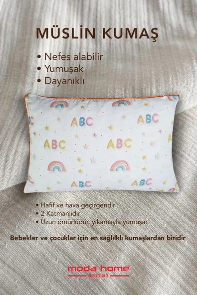 2 Adet Müslin kumaşlı ortopedik çocuk yastığı,Visco parçacıklı pamuk kılıflı  40*60 *1100 gr(abc) - 5
