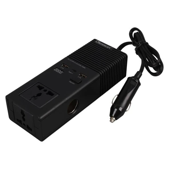 Olesson 1665 DC 12-24V 200W Oto Araç Power İnverter Ek Çakmak Girişi - TYPE-C - Çift USB - 220V Üniversal Priz - 2