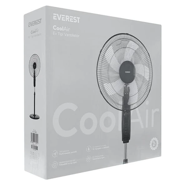 Everest FAN11 Cool Air 16'' 45 Watt 5 Pervaneli 3 Kademe 1200RPM Zaman Ayarlı Vantilatör Siyah - 4