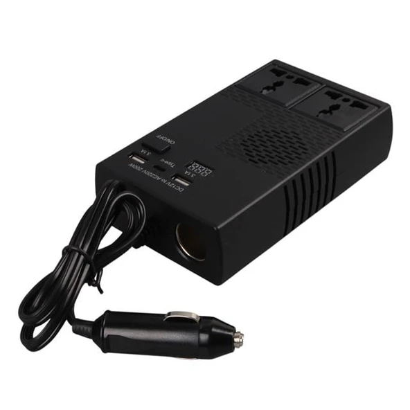 Olesson 1664 DC 12-24V 200W Oto Araç Power İnverter 1x Çakmak Girişi - 1x TYPE-C - 2x USB - 2x 220V Üniversal Priz - 3