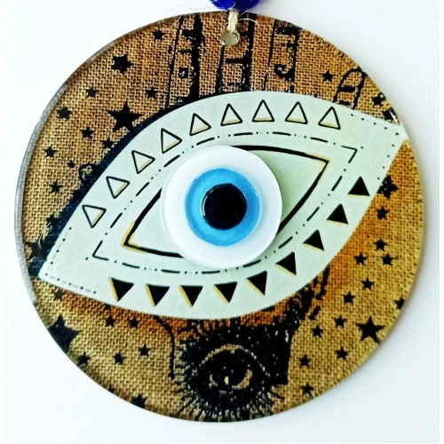Nazar Boncuklu Göz Desenli Füzyon Cam Duvar Süsü ürün görseli