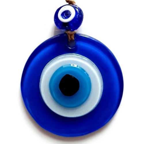 Nazar Boncuklu Mavi Renk Mini Duvar Süsü Dekoratif Hediyelik Cam Eşya - 1